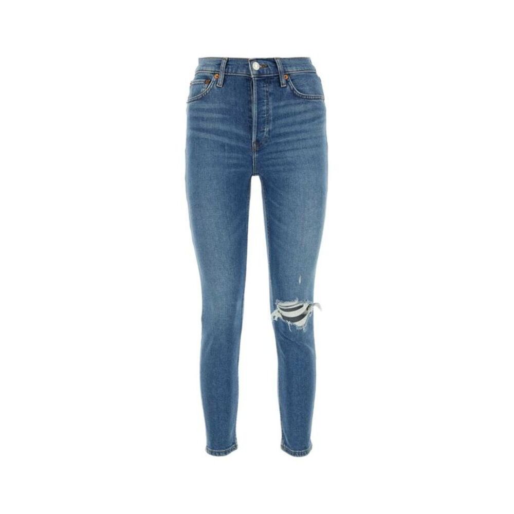 RE DONE Women's High Rise Distressed Slim Fit Denim Jeans Women LIGHT BLUE Pants